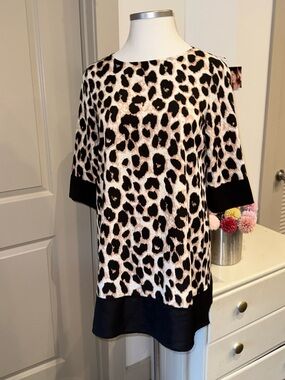 🖤 SHEIN Black and Cream Leopard Print Shift Dress size Large